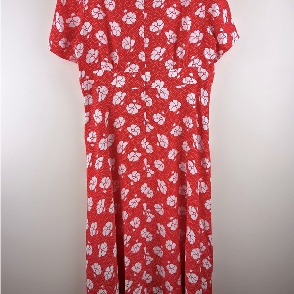 Boden | Fit & Flare Orange White Polka Dot/Floral Short Sleeve Midi Dress | 14L - Picture 5 of 8